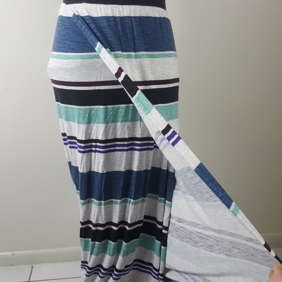 Dolan Anthropolgie Colorblock Slit Maxi Blue Dress - Picture 6 of 8